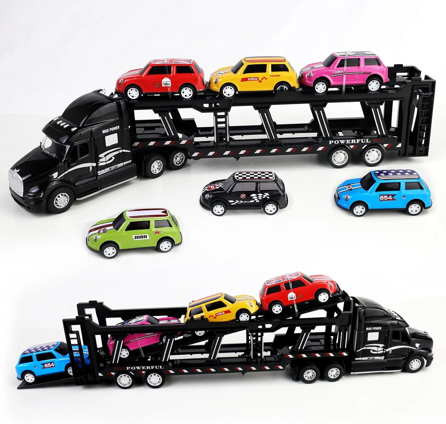 CORPER TOYS Diecast Pull Back Transport Car Carrier Truck Toys with 6 Mini Cars Transport Vehicles Playset for Kids Boys Girls Gift for Birthday Christmas