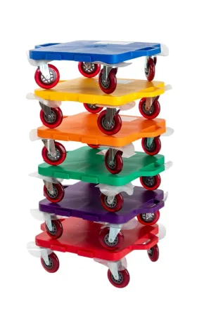 Cosom Scooter Board Set, 16 Inch Scoot Board with 2 Inch Non-Marring Metal Casters & Safety Guards for Physical Education Class, Sliding Boards with Safety Handles, Sitting Scooter Board, 6 Color Set