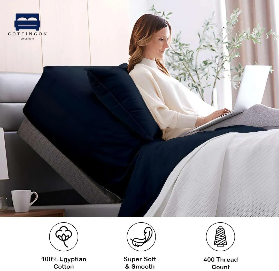 Cottingon Top Split King Sheets Set for Adjustable Bed - 4 Piece Sleep Number Bed Sheets - 100% Egyptian Cotton - 16 Inch Deep - 34 Split King - Navy Blue Solid