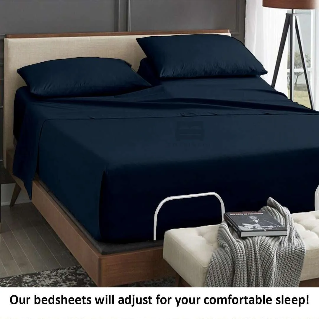 Cottingon Top Split King Sheets Set for Adjustable Bed - 4 Piece Sleep Number Bed Sheets - 100% Egyptian Cotton - 16 Inch Deep - 34 Split King - Navy Blue Solid