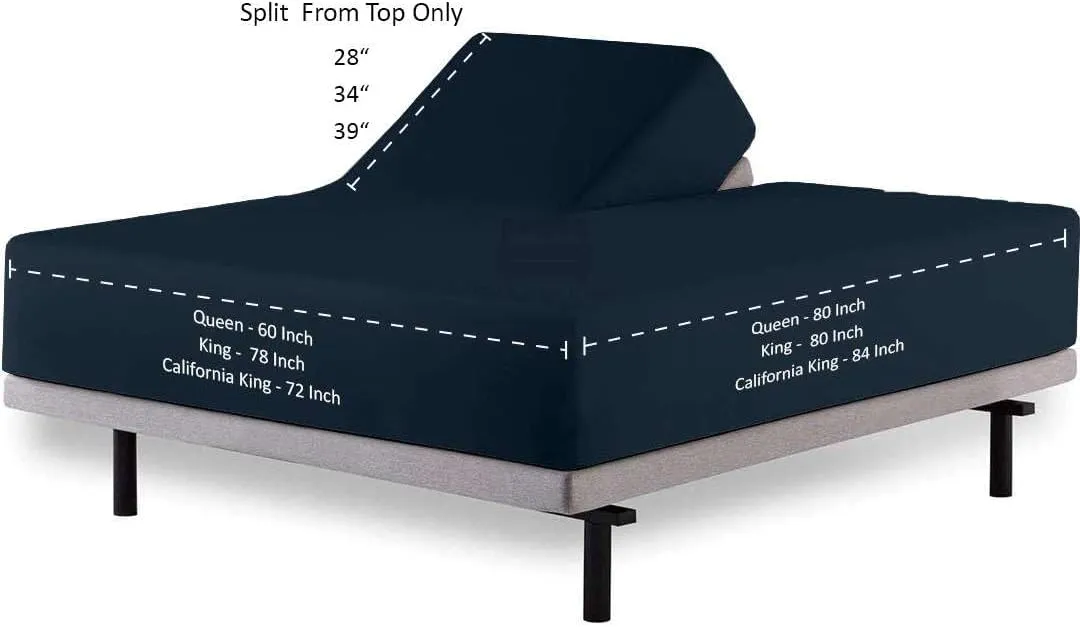 Cottingon Top Split King Sheets Set for Adjustable Bed - 4 Piece Sleep Number Bed Sheets - 100% Egyptian Cotton - 16 Inch Deep - 34 Split King - Navy Blue Solid