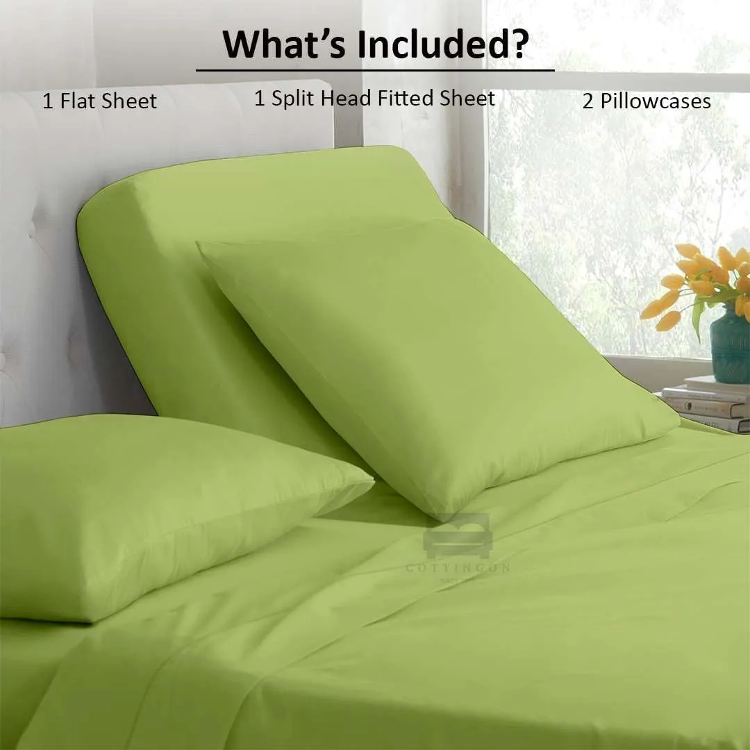 Cottingon Top Split King Sheets Set for Adjustable Bed - 4 Piece Sleep Number Bed Sheets - 100% Egyptian Cotton - 16 Inch Deep - 34 Split King - Sage Solid