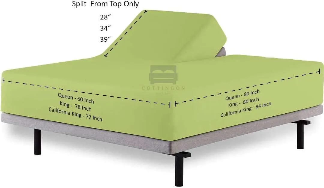 Cottingon Top Split King Sheets Set for Adjustable Bed - 4 Piece Sleep Number Bed Sheets - 100% Egyptian Cotton - 16 Inch Deep - 34 Split King - Sage Solid