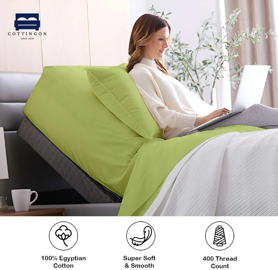 Cottingon Top Split King Sheets Set for Adjustable Bed - 4 Piece Sleep Number Bed Sheets - 100% Egyptian Cotton - 16 Inch Deep - 34 Split King - Sage Solid