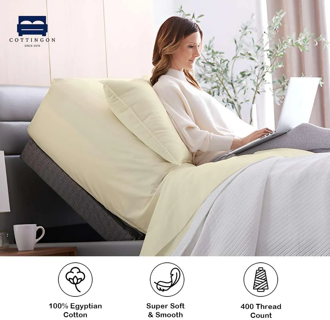 Cottingon Top Split King Sheets Set for Adjustable Bed - 4 Piece Sleep Number Bed Sheets - 100% Egyptian Cotton - 16 Inch Deep - 39 Split King - Ivory Solid