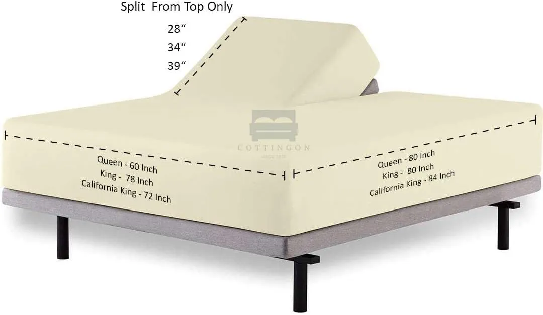 Cottingon Top Split King Sheets Set for Adjustable Bed - 4 Piece Sleep Number Bed Sheets - 100% Egyptian Cotton - 16 Inch Deep - 39 Split King - Ivory Solid
