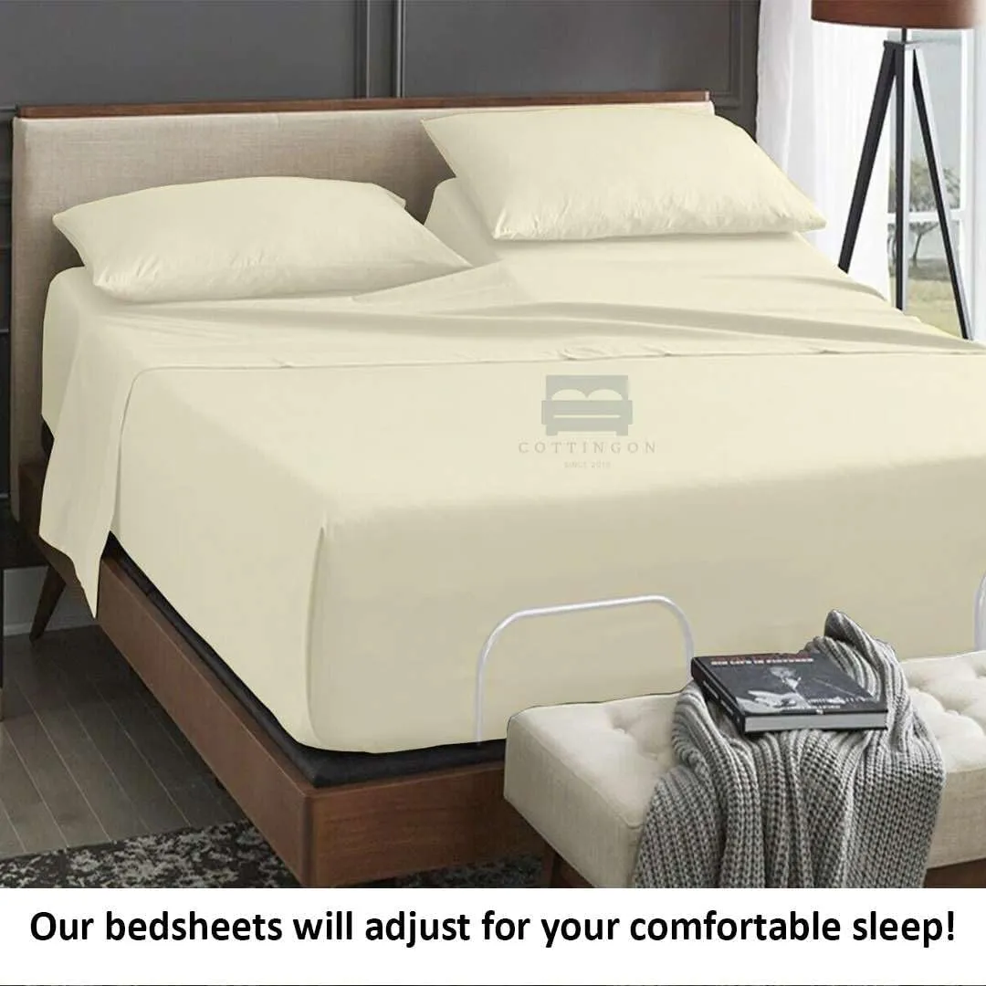 Cottingon Top Split King Sheets Set for Adjustable Bed - 4 Piece Sleep Number Bed Sheets - 100% Egyptian Cotton - 16 Inch Deep - 39 Split King - Ivory Solid