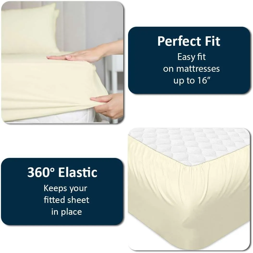 Cottingon Top Split King Sheets Set for Adjustable Bed - 4 Piece Sleep Number Bed Sheets - 100% Egyptian Cotton - 16 Inch Deep - 39 Split King - Ivory Solid