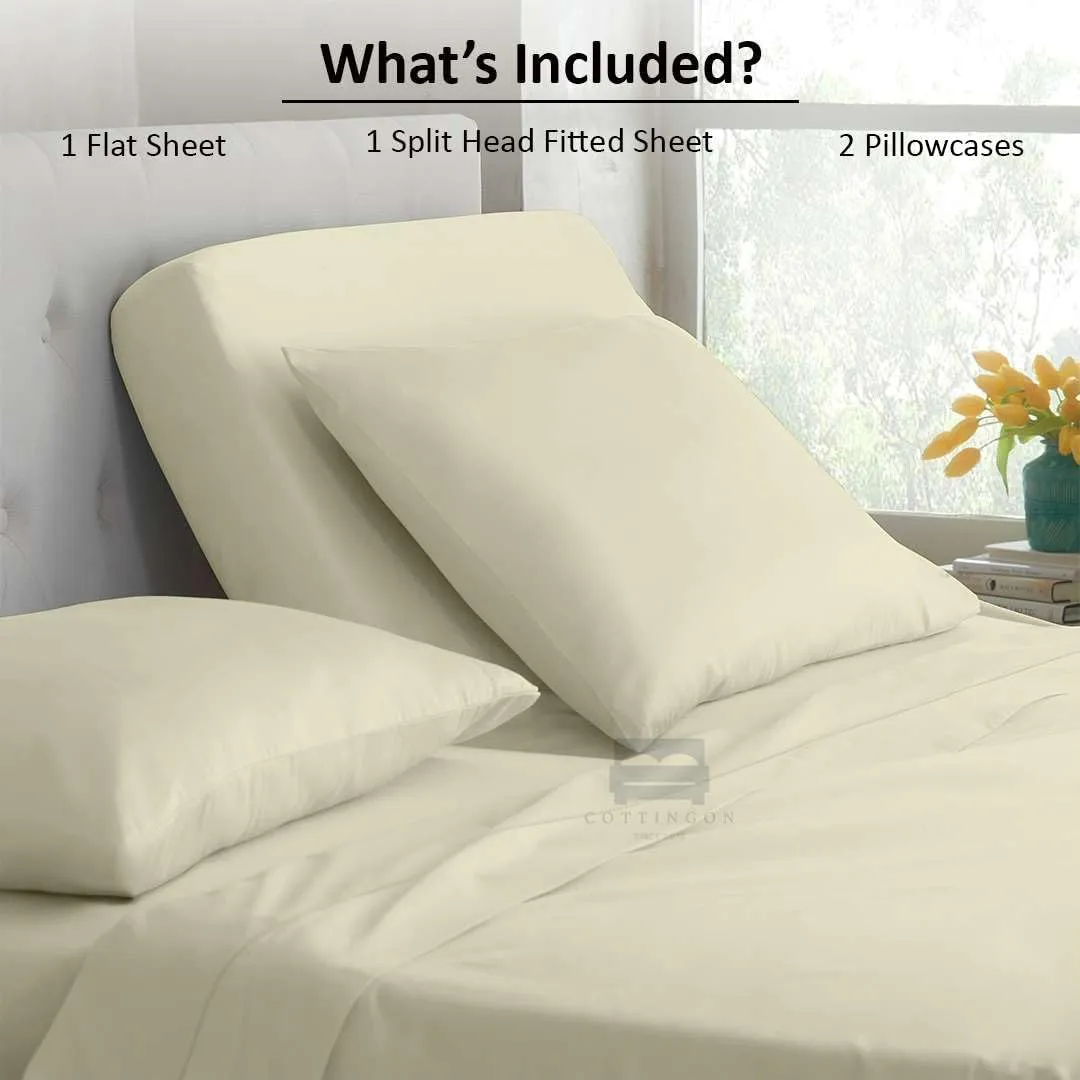 Cottingon Top Split King Sheets Set for Adjustable Bed - 4 Piece Sleep Number Bed Sheets - 100% Egyptian Cotton - 16 Inch Deep - 39 Split King - Ivory Solid