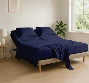 Cottingon 4 Piece Flex Head King Sheet Set, Top 34 Inch Split Sheets for Sleep Number Adjustable Beds, Soft Breathable 100% Egyptian Cotton, Fits Upto 16" Deep Mattress 78"X80"  34", Navy Blue