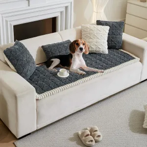 Couch Cover for Dogs Fuzzy Sofa Covers for Pet, Geometric Jacquard Coral Pet-Friendly Washable Non-Slip Sofas Slipcover Cushion Protector Pets Mat Dog Bed Mats