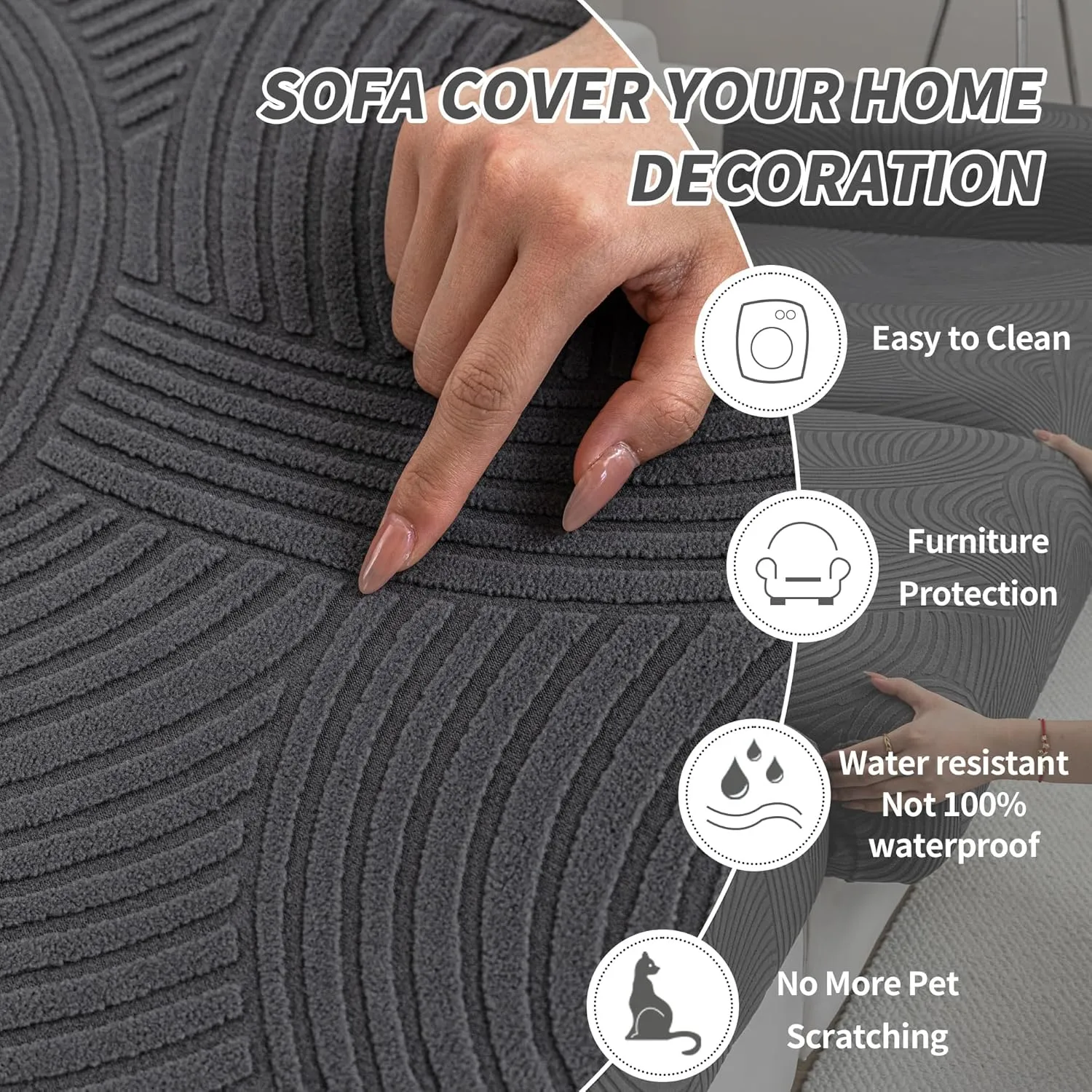 Couch Cushion Covers for Sectional and L Shaped Sofa, Stretch Soft Sofa Covers Washable Wear Resistant Slipcovers Furniture Protector Pet-Friendly (1PC Back Couch Cover, Dark Gray)
