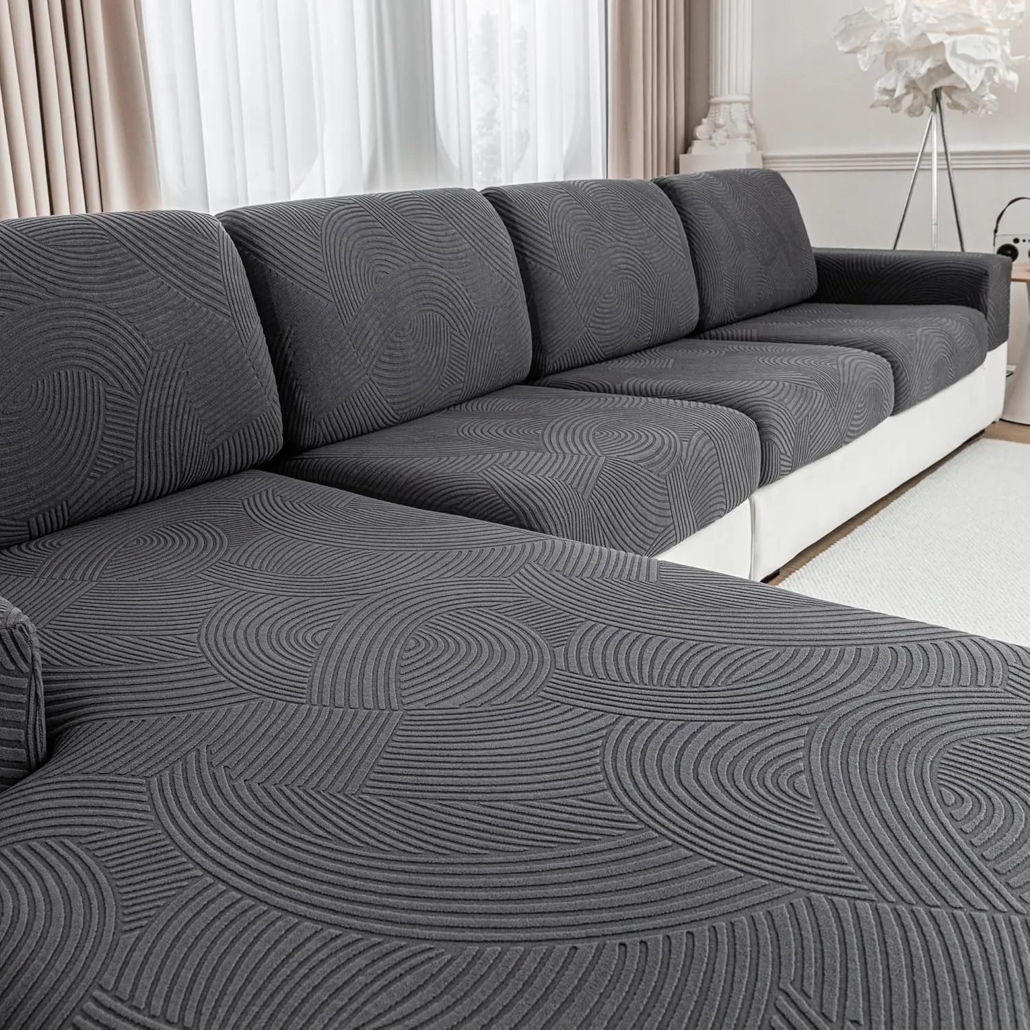 Couch Cushion Covers for Sectional and L Shaped Sofa, Stretch Soft Sofa Covers Washable Wear Resistant Slipcovers Furniture Protector Pet-Friendly (1PC Back Couch Cover, Dark Gray)