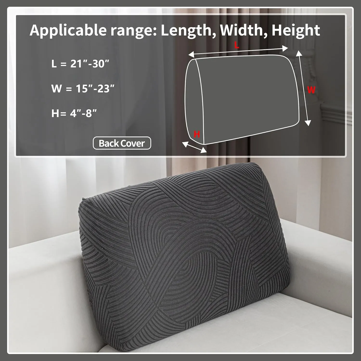 Couch Cushion Covers for Sectional and L Shaped Sofa, Stretch Soft Sofa Covers Washable Wear Resistant Slipcovers Furniture Protector Pet-Friendly (1PC Back Couch Cover, Dark Gray)