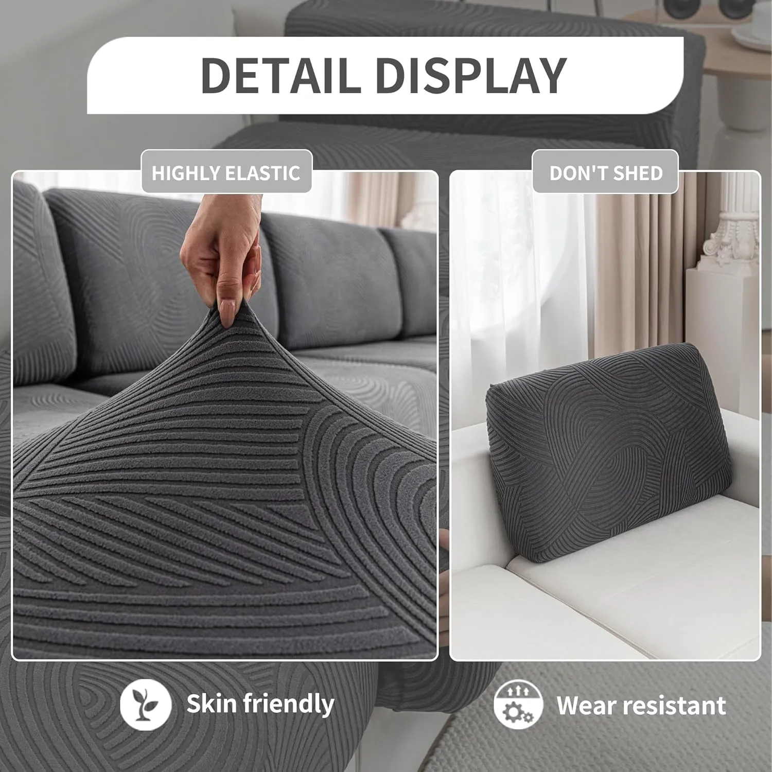 Couch Cushion Covers for Sectional and L Shaped Sofa, Stretch Soft Sofa Covers Washable Wear Resistant Slipcovers Furniture Protector Pet-Friendly (1PC Back Couch Cover, Dark Gray)
