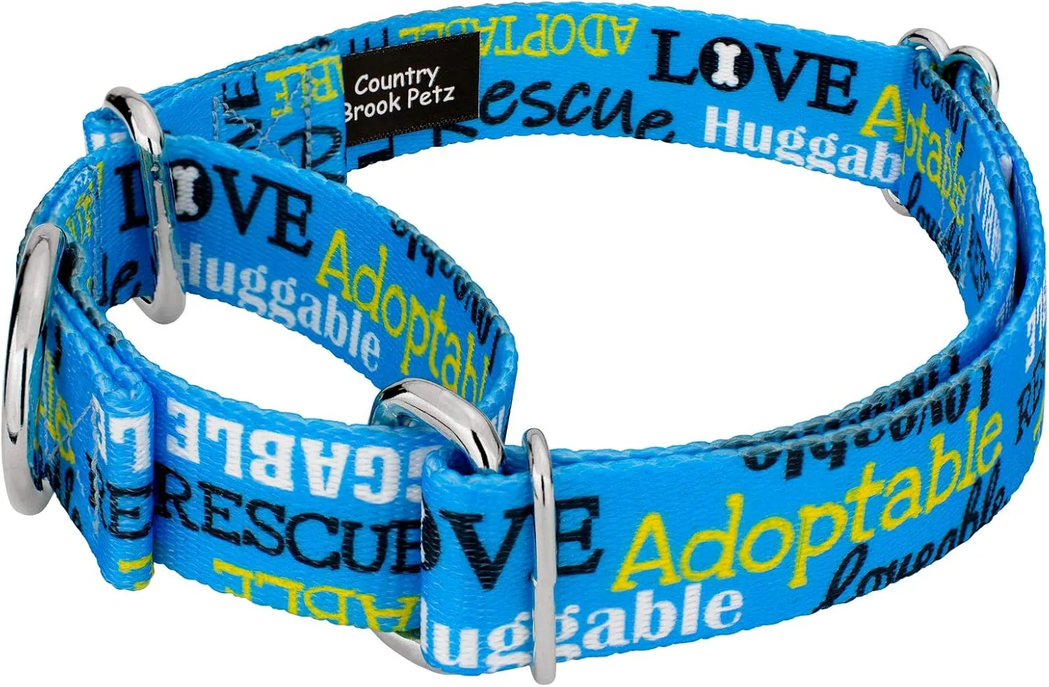 Country Brook Petz - Blue Loveable Rescue Martingale Dog Collar and Leash - Rescue Collection Featuring Shelter Designs (5/8 Inch, Small)