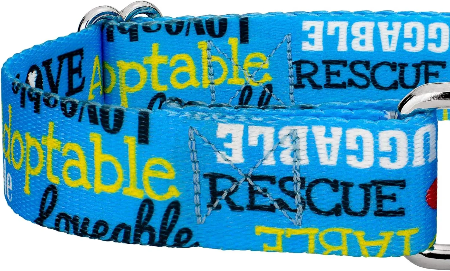 Country Brook Petz - Blue Loveable Rescue Martingale Dog Collar and Leash - Rescue Collection Featuring Shelter Designs (5/8 Inch, Small)