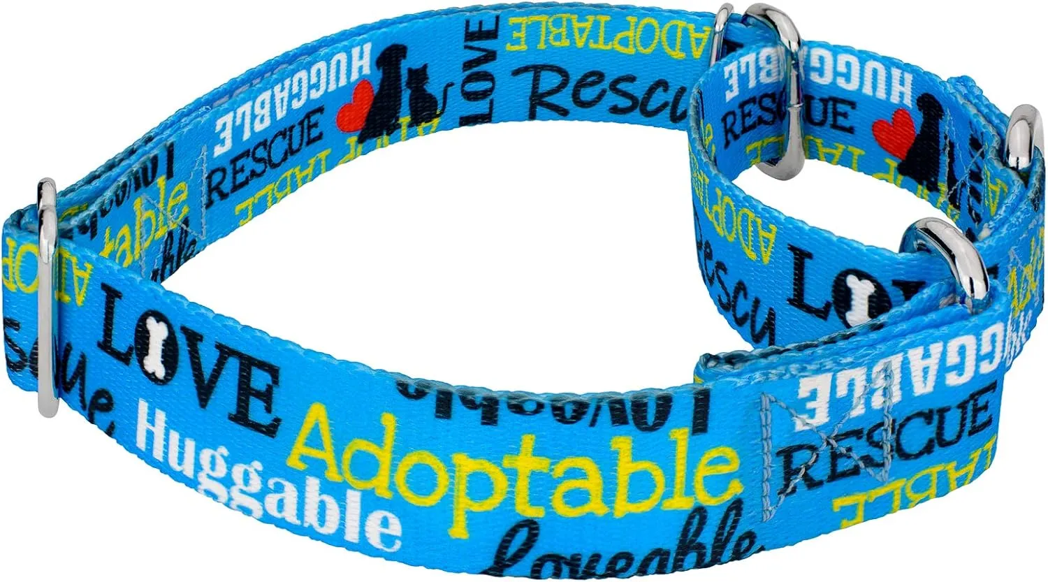 Country Brook Petz - Blue Loveable Rescue Martingale Dog Collar and Leash - Rescue Collection Featuring Shelter Designs (5/8 Inch, Small)