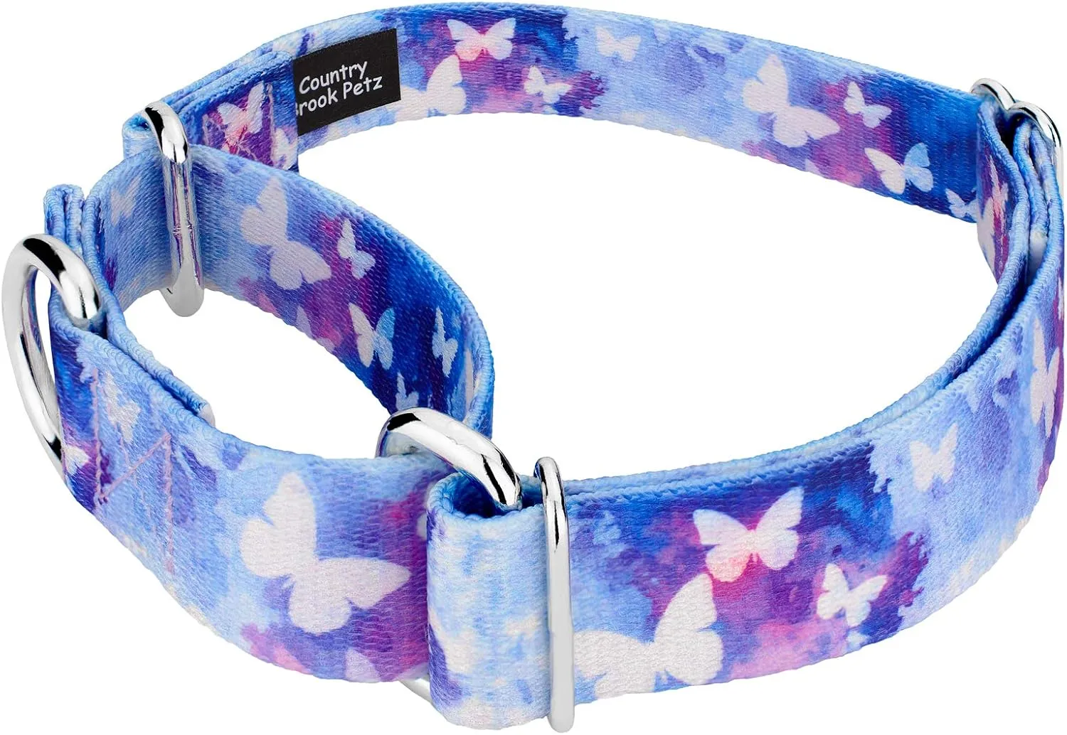 Country Brook Petz - Watercolor Butterflies Martingale Dog Collar and Leash - Critter Corner Collection Featuring Creature Themed Designs (1 inch, Extra Large)