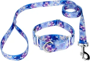 Country Brook Petz - Watercolor Butterflies Martingale Dog Collar and Leash - Critter Corner Collection Featuring Creature Themed Designs (1 inch, Extra Large)