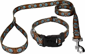 Country Brook Petz - Deluxe Saddle Up Dog Collar and Leash - Country and Western Collection Featuring Rugged Designs (5/8 Inch, Small)