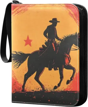 Cowboys Running at Sunset Card Binder 4 Pocket Trading Card Album Fits 400 Sports/Game Cards, PU Cover 3 Ring Card Collection with 50 Removable Sleeves