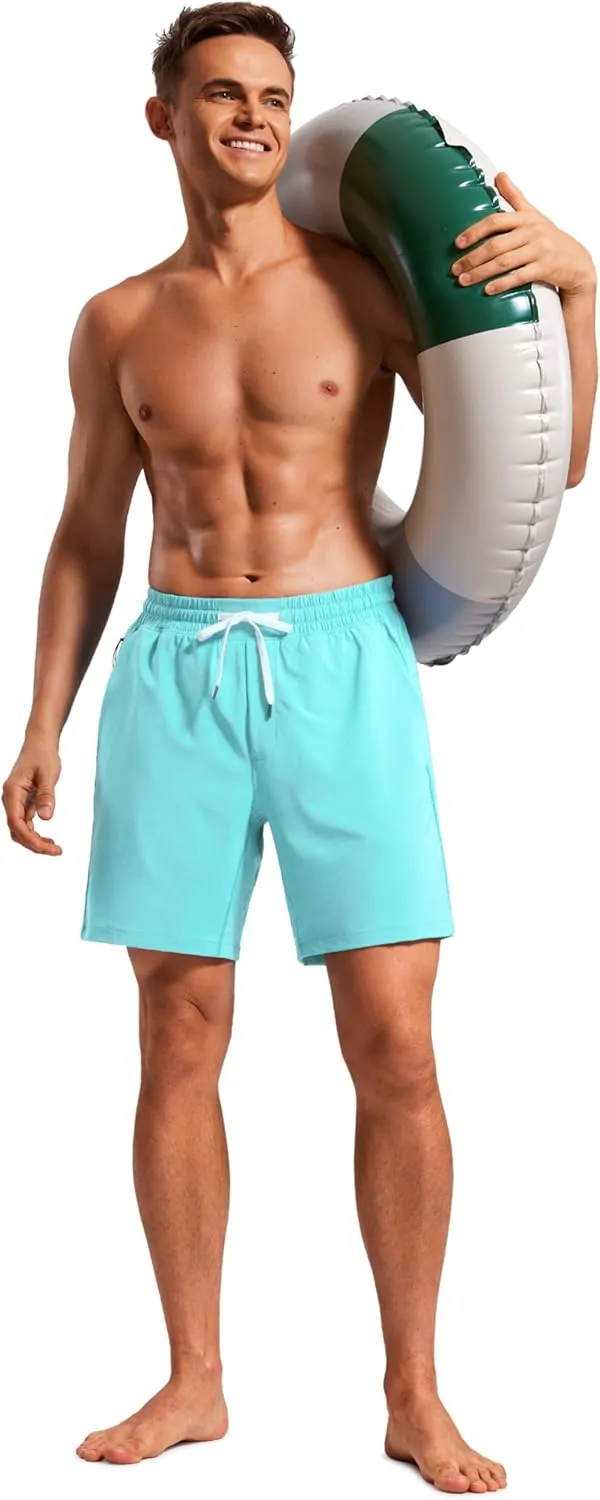 CRZ YOGA Mens Swim Trunks 7'' Quick Dry Mesh Lining Athletic Casual Swimwear Shorts with Zipper Pockets