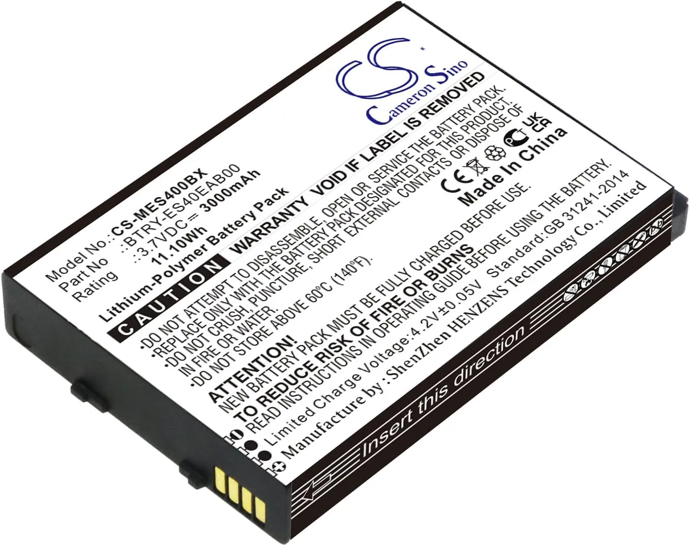 CS Cameron Sino New Replacement Battery for ES400, ES405 (3000mAh) 82-118523-01, 82-118523-011, BTRY-ES40EAB00