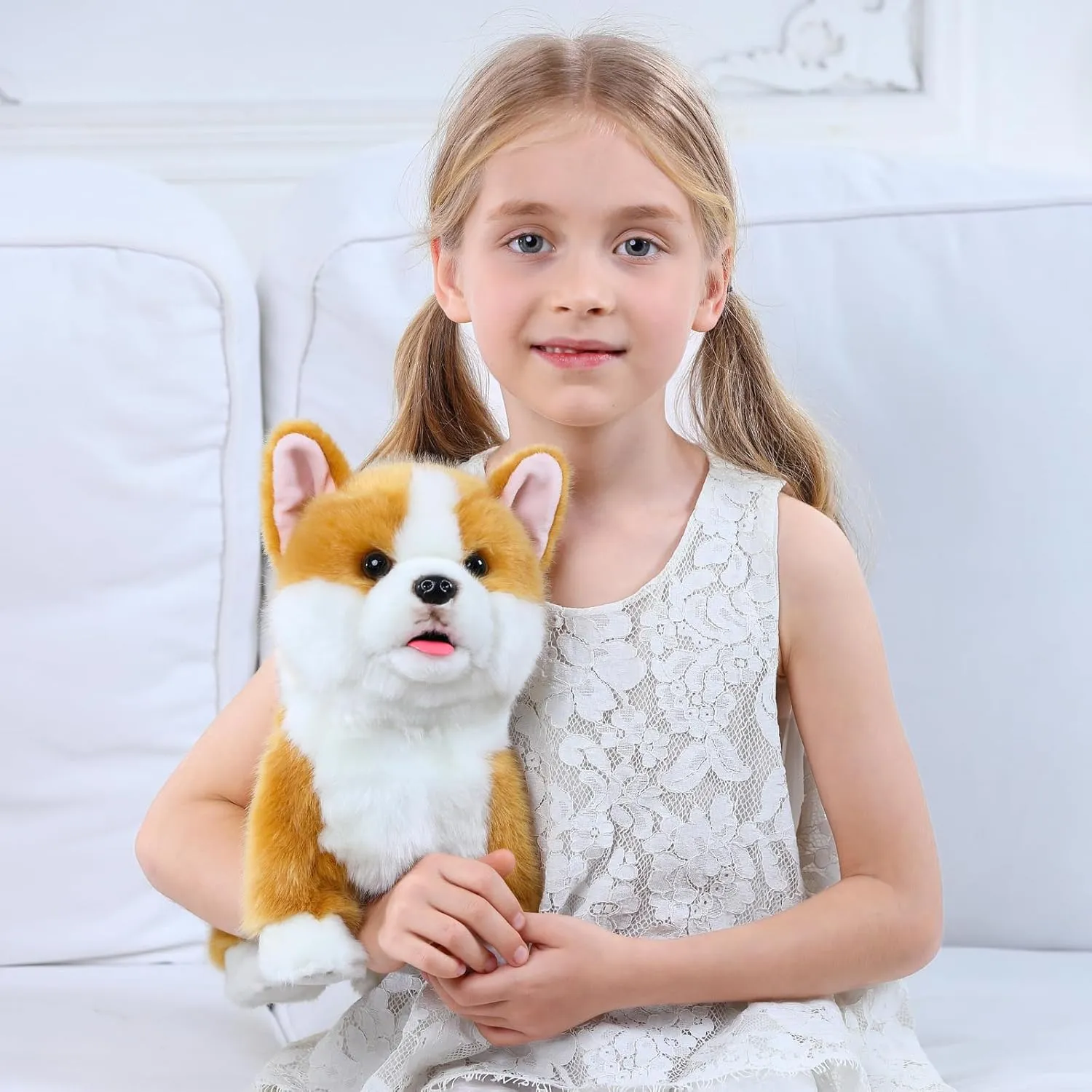 CU-MATE Interactive Plush Corgi Dog, Companion Robot Dog Pets,Handmade Weighted Stuffed Animals,Electronic Walking Toy with Barking,Tail Wagging,Talking,
