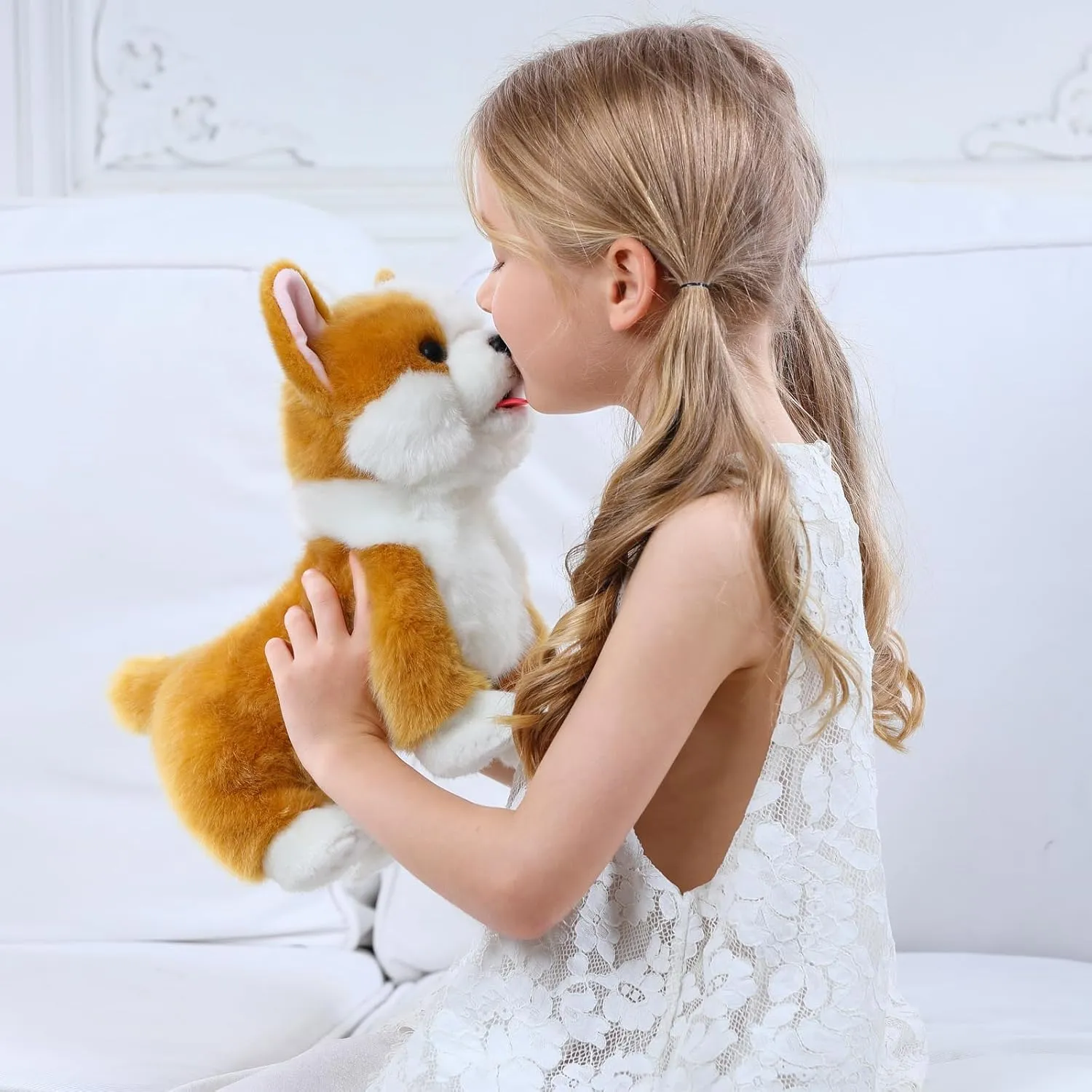 CU-MATE Interactive Plush Corgi Dog, Companion Robot Dog Pets,Handmade Weighted Stuffed Animals,Electronic Walking Toy with Barking,Tail Wagging,Talking,