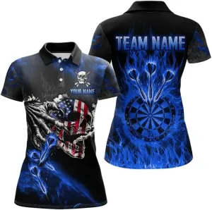 Customized Name, Team Name Jersey, Fire Flame Darts Board American Flag Skull Dart Shirts for Women