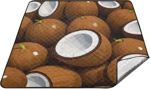 Cute Cartoon Fruit Coconut Brown Waterproof Camping Mat XXL Indoors Camping Blanket Packable for Ground Summer Gift Manta para parque