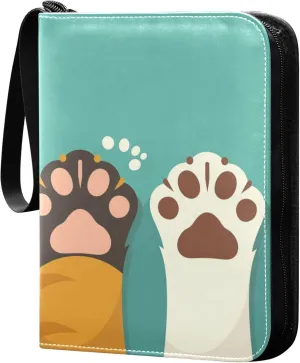 Cute Cat Paws Card Binder 4 Pocket Collectible Trading Card Albums with 50 Sleeves Double Side PU Waterproof 3 Ring for Sports & Game Cards