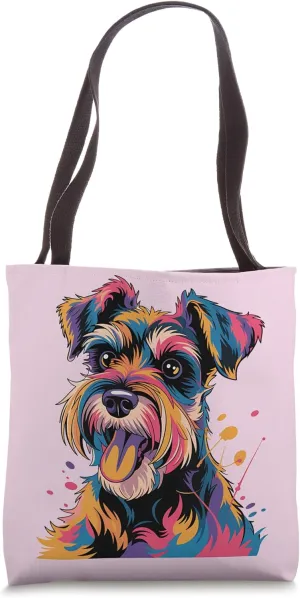 Cute Colorful Mini Schnauzer Portrait Pop Art Dog Mom Dad Tote Bag
