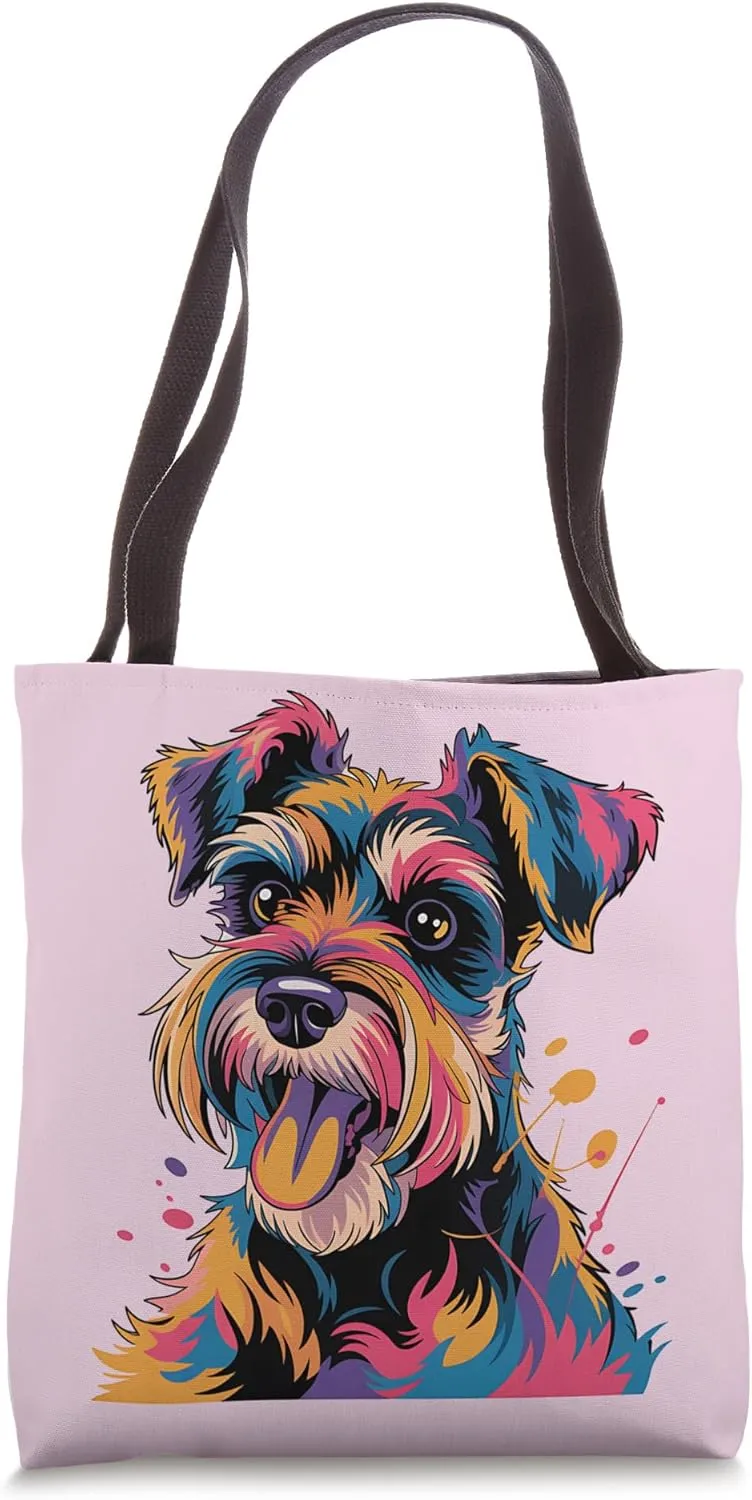 Cute Colorful Mini Schnauzer Portrait Pop Art Dog Mom Dad Tote Bag