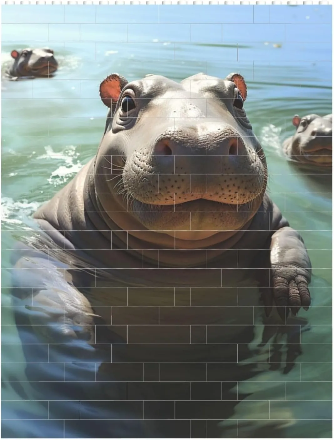 Cute Hippos Building Block Puzzle Personalized Building Bricks for Adults Square Shaped Block Puzzle Building Brick Block Puzzles Valentine's Day Gifts for Home Decor Brick Puzzle
