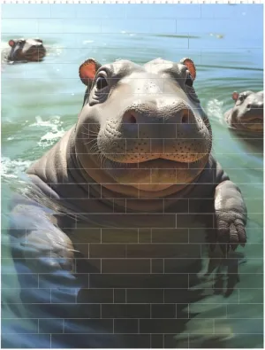 Cute Hippos Building Block Puzzle Personalized Building Bricks for Adults Square Shaped Block Puzzle Building Brick Block Puzzles Valentine's Day Gifts for Home Decor Brick Puzzle