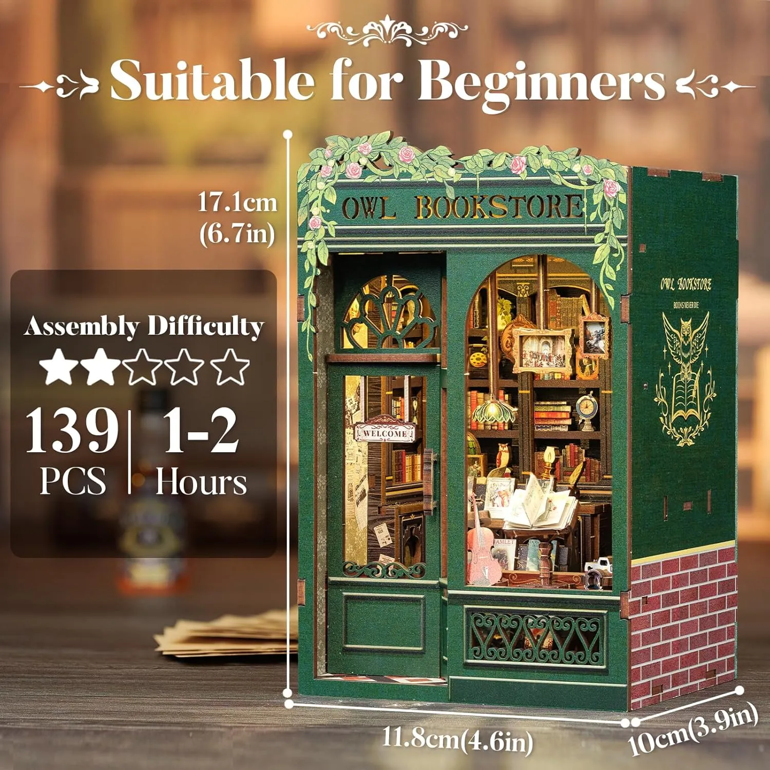 CUTEBEE Book Nook Kit - DIY Miniature House Dollhouse Kit for Adult and Teens, Booknook Bookshelf Decor Alley Model Build with LED Light, Gifts for Family and Friends