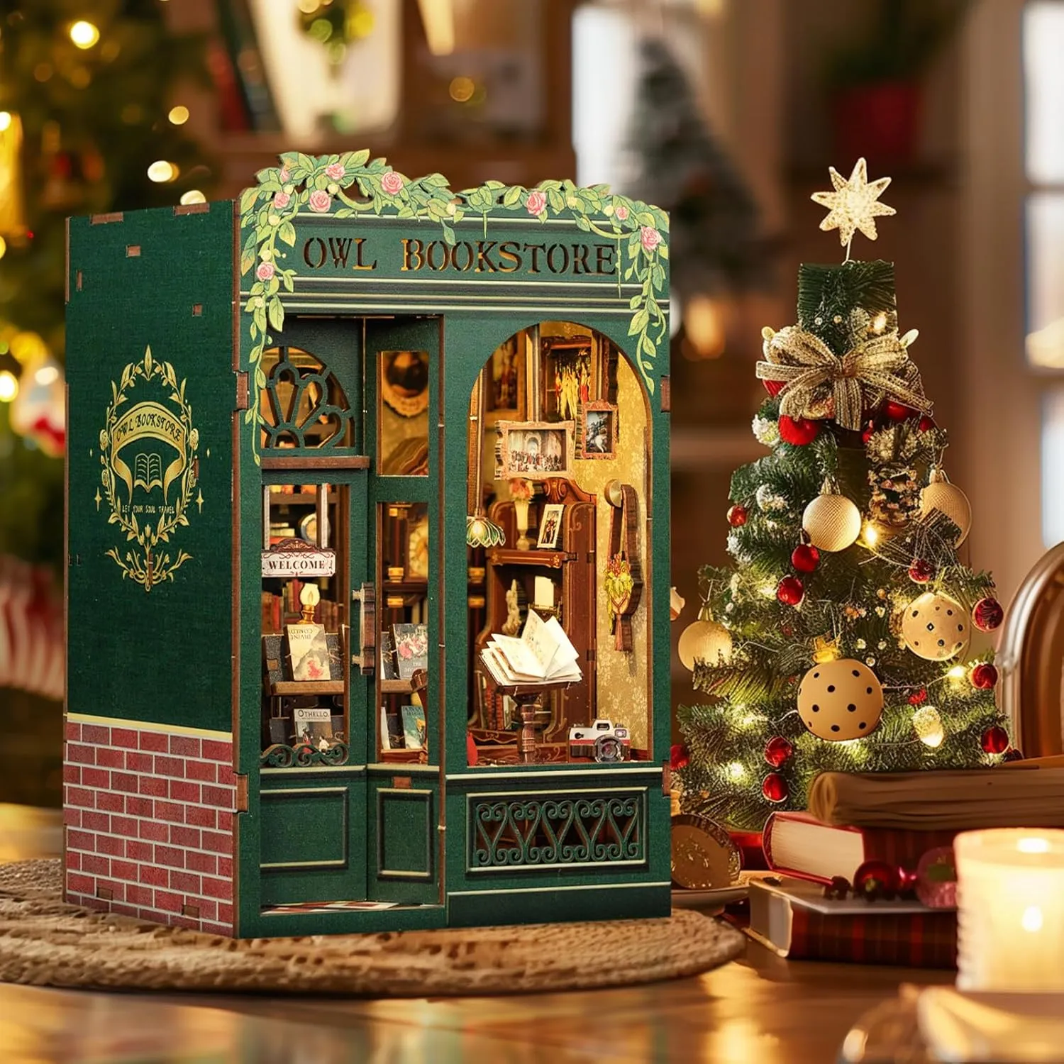 CUTEBEE Book Nook Kit - DIY Miniature House Dollhouse Kit for Adult and Teens, Booknook Bookshelf Decor Alley Model Build with LED Light, Gifts for Family and Friends