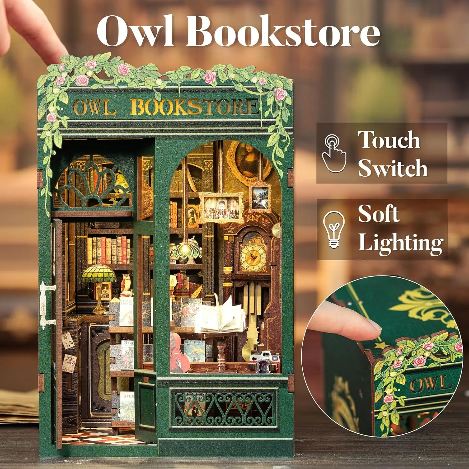 CUTEBEE Book Nook Kit - DIY Miniature House Dollhouse Kit for Adult and Teens, Booknook Bookshelf Decor Alley Model Build with LED Light, Gifts for Family and Friends