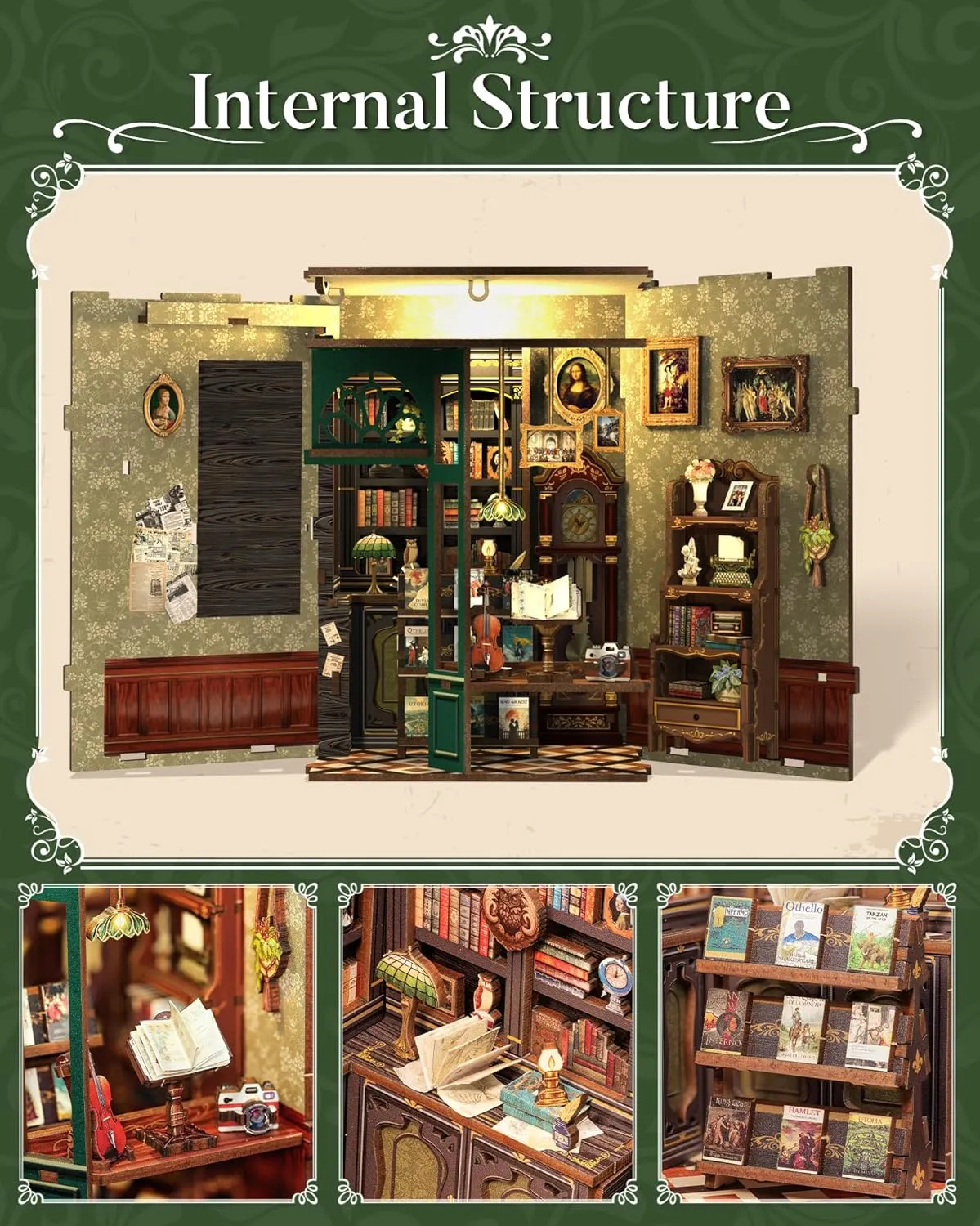 CUTEBEE Book Nook Kit - DIY Miniature House Dollhouse Kit for Adult and Teens, Booknook Bookshelf Decor Alley Model Build with LED Light, Gifts for Family and Friends