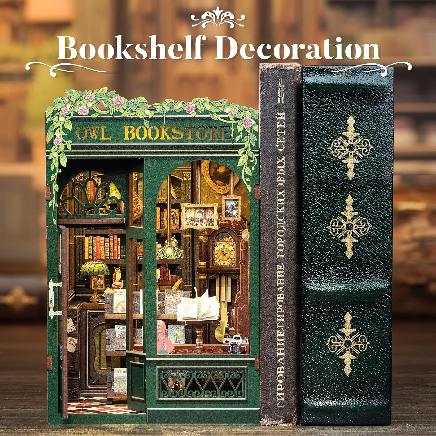 CUTEBEE Book Nook Kit - DIY Miniature House Dollhouse Kit for Adult and Teens, Booknook Bookshelf Decor Alley Model Build with LED Light, Gifts for Family and Friends