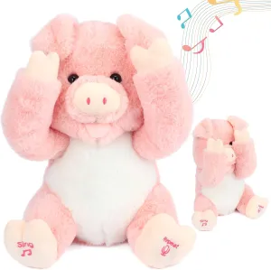 Cuteoy Peek A Boo Pig Plush Toy Interactive Electric Stuffed Animal Repeats What You Say Singing Talking Musical Plushies Gifts for Christmas Birthday 11''