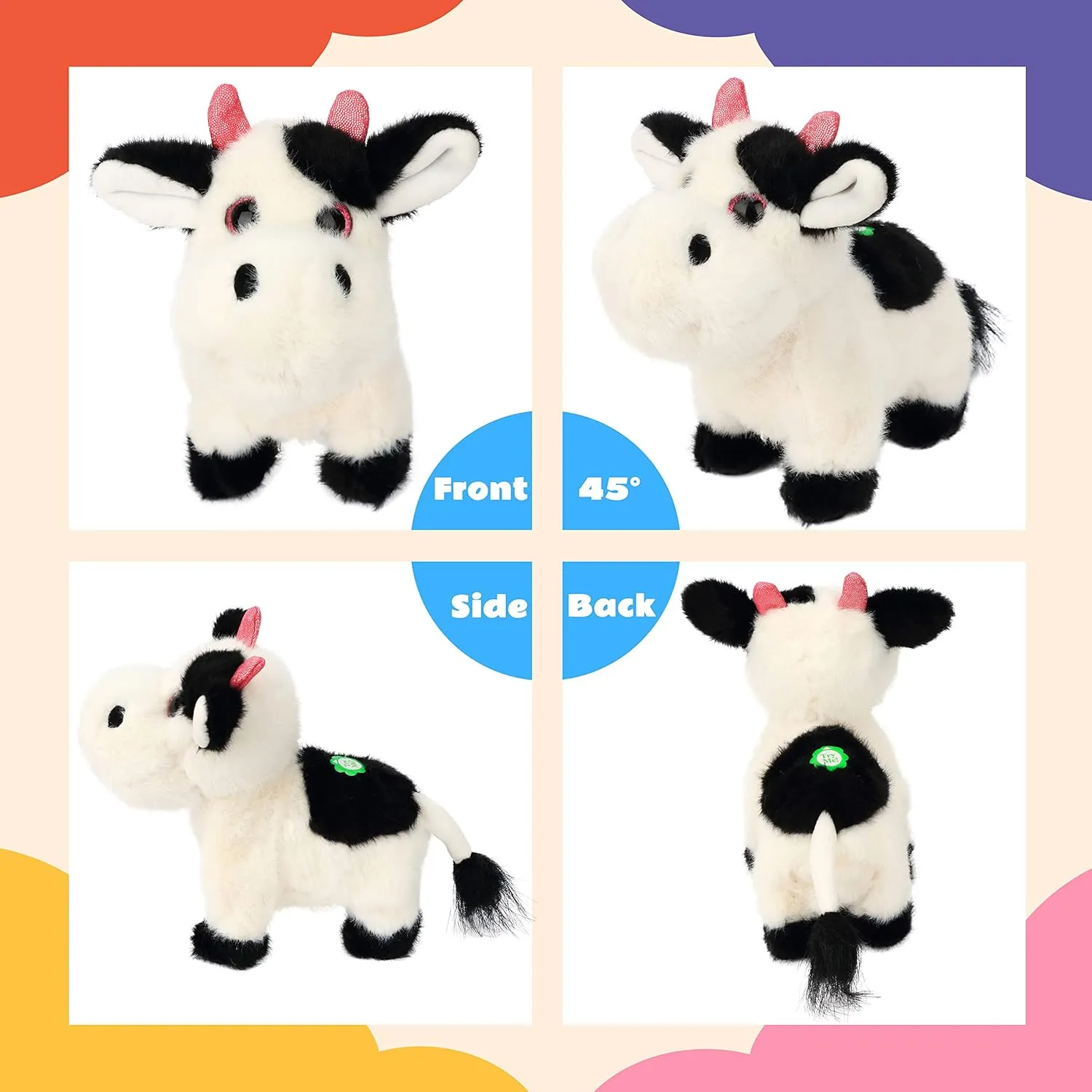 Cuteoy Walking Black Cow Stuffed Animal Speaking Moo Plush Cattle Electric Interactive Animated Plushies Toy for Girls Boys Birthday
