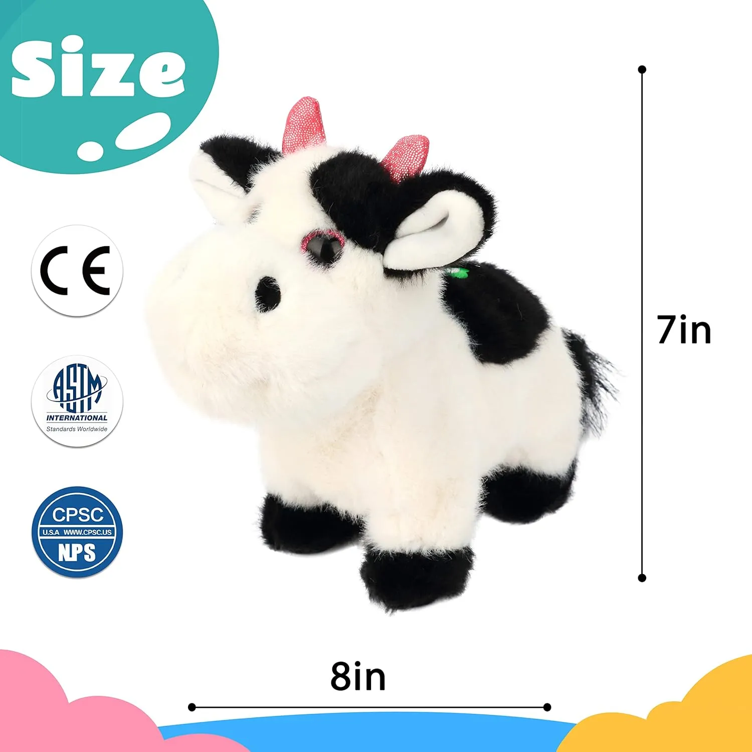 Cuteoy Walking Black Cow Stuffed Animal Speaking Moo Plush Cattle Electric Interactive Animated Plushies Toy for Girls Boys Birthday