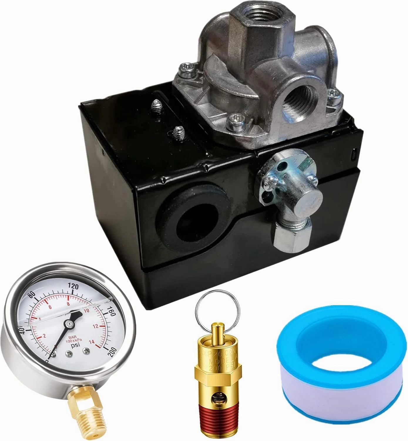 CW207576AV Pressure Switch For Campbell Hausfeld Air Compressor 125/95 Psi 26Amps Replace 69JG109569R 69JF7LY2C With 200 Psi pressure gauge