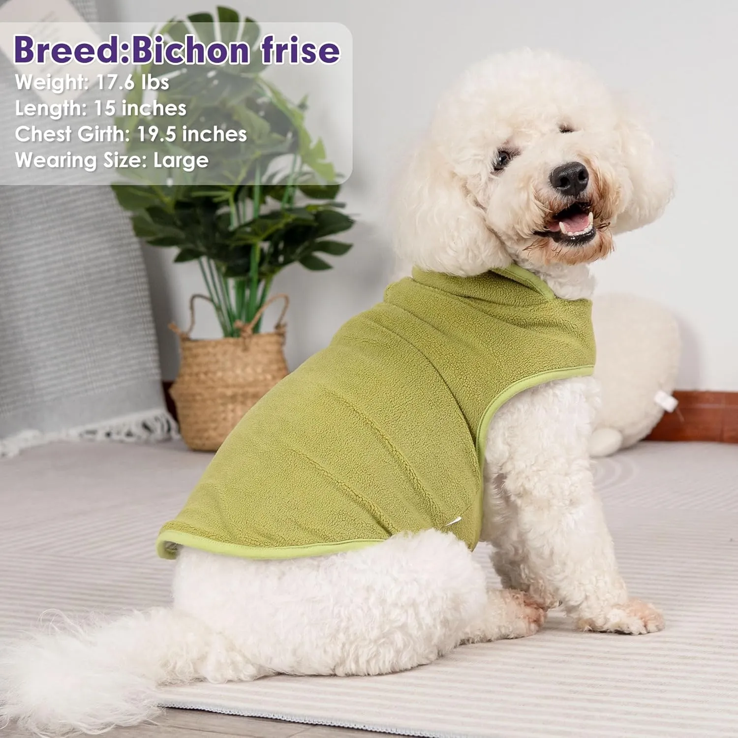 Cyeollo Warm Fleece Sherpa Winter Sweater, Turtleneck Dog Jacket Vest for Small to Large Dogs, Soft Reversible Coat for Cold Weather, Green, S