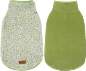 Cyeollo Warm Fleece Sherpa Winter Sweater, Turtleneck Dog Jacket Vest for Small to Large Dogs, Soft Reversible Coat for Cold Weather, Green, S