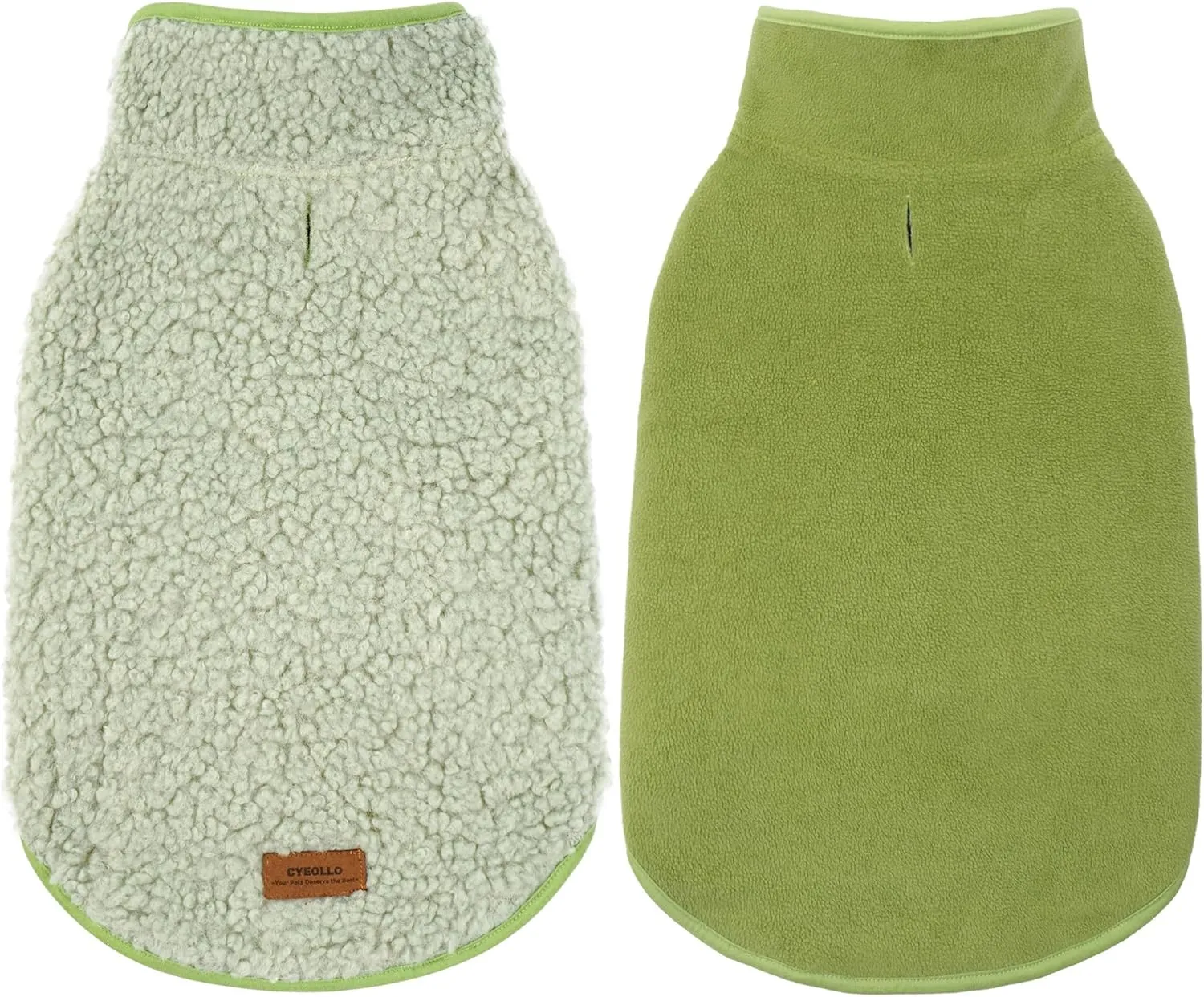 Cyeollo Warm Fleece Sherpa Winter Sweater, Turtleneck Dog Jacket Vest for Small to Large Dogs, Soft Reversible Coat for Cold Weather, Green, S
