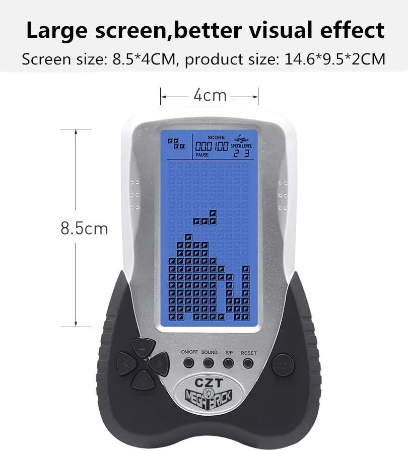 CZT Retro Brick Game Console Big Blue Backlight Screen Built-in 23 Games Tank Battle/Racing Can Plug Headphone Nostalgic Puzzle Pocket Handheld Porable Machine Children's Toys (Black)
